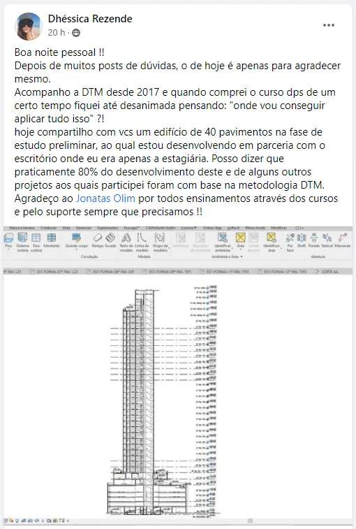 Registro original do depoimento de Dhéssica Rezende, com identificação e imagem de perfil, reproduzido da página DTM